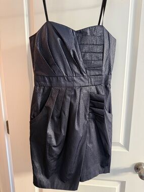 BCBGeneration Navy Textured Spaghetti-Strap Mini Dress